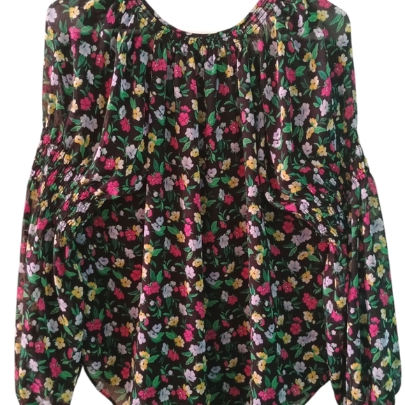 Ann Taylor Floral Split Neck Smocked Sleeves Blouse - Picture 2 of 8